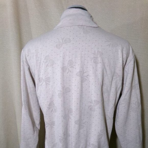 Bows print Layered Sweatshirt Top XS Beige Turtleneck Loose fit Lined top LS - Picture 8 of 11